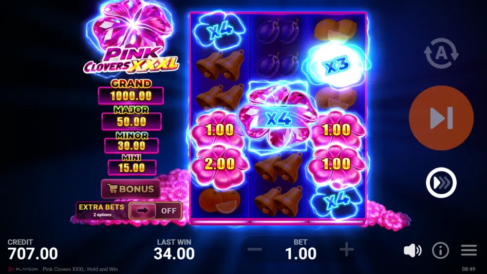 Pink Clovers XXXL pile of clovers feature – clovers and multipliers filling reels before bonus game start